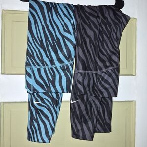 Pair Of Nike Dri-Fit Zebra Print Athletic Leggings - Blue & Black